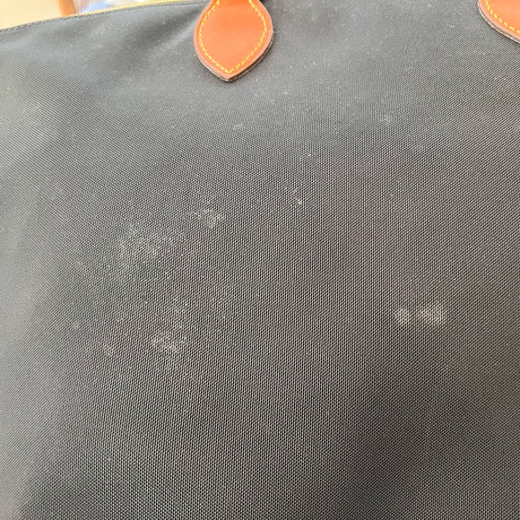 Dooney & Bourke Black Large Pocket Satchel Nylon Bag Tan Leather Trim Red Inside - Picture 14 of 14